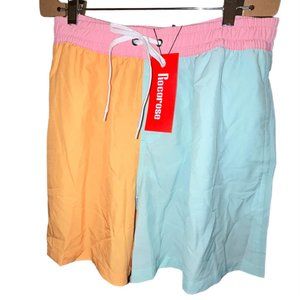 rocorose NEW NWT pastel patchwork swimming trunks bathing suit M
